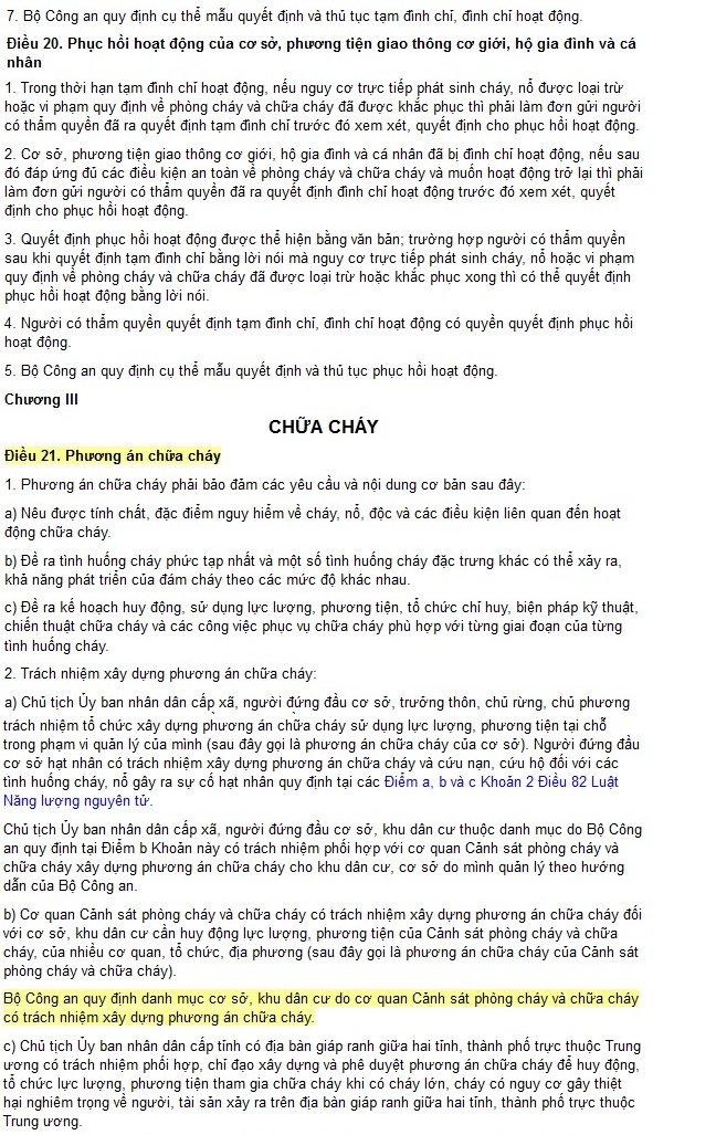 quy định về phòng cháy chữa cháy