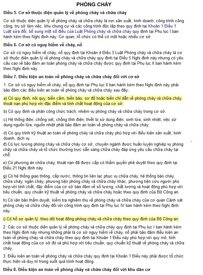 quy định về phòng cháy chữa cháy