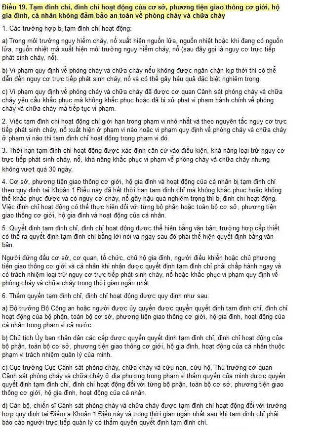 quy định về phòng cháy chữa cháy